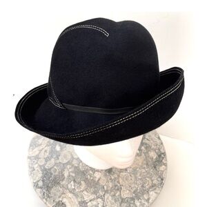 Vintage Anita Pineault Furfelt Hat, Dark Blue, Made in Canada, Small